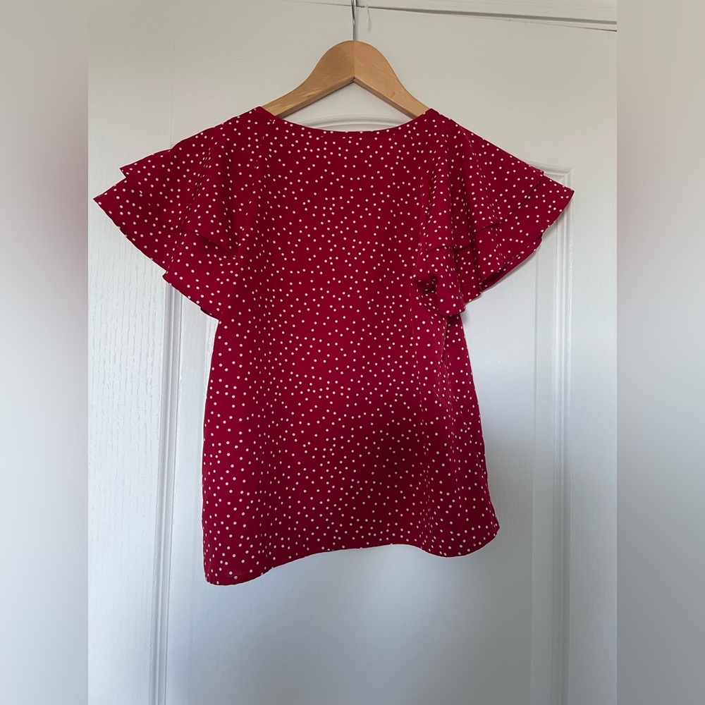 Red Flutter Sleeve Boxy Blouse - Picture 2 of 2